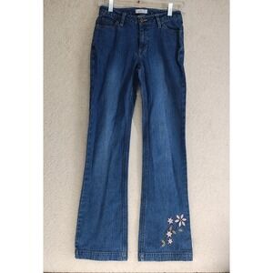 Roots 73 Jeans Womens 2 Blue Floral Embroidered Crop Straight Leg Casual Denim